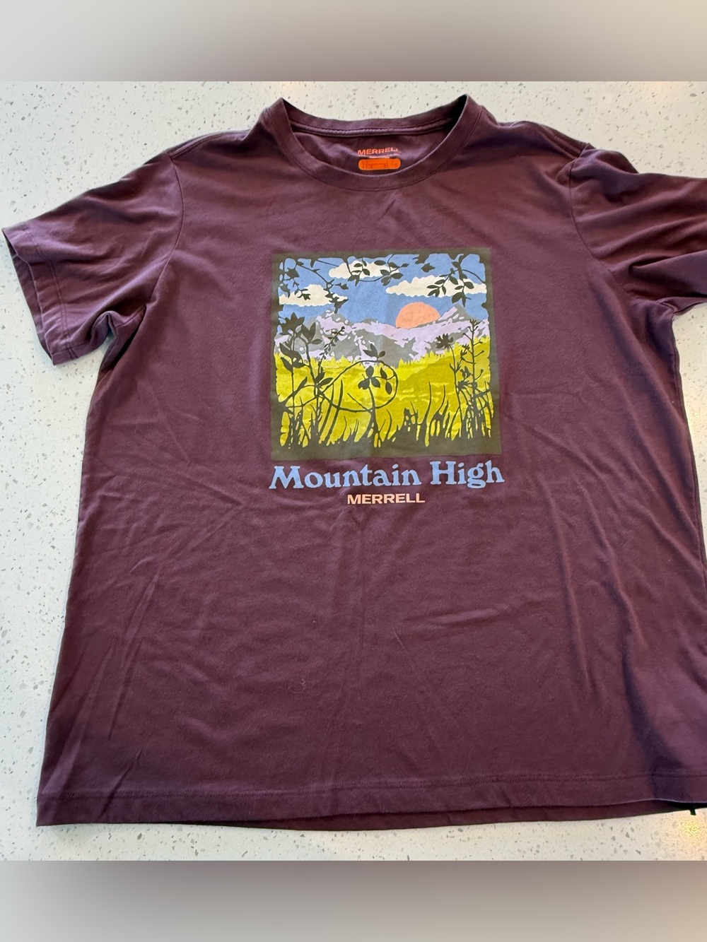 L Merrell Women T-shirt Large Mountain Outdoor Graphic Short Sleeve Top Cotton